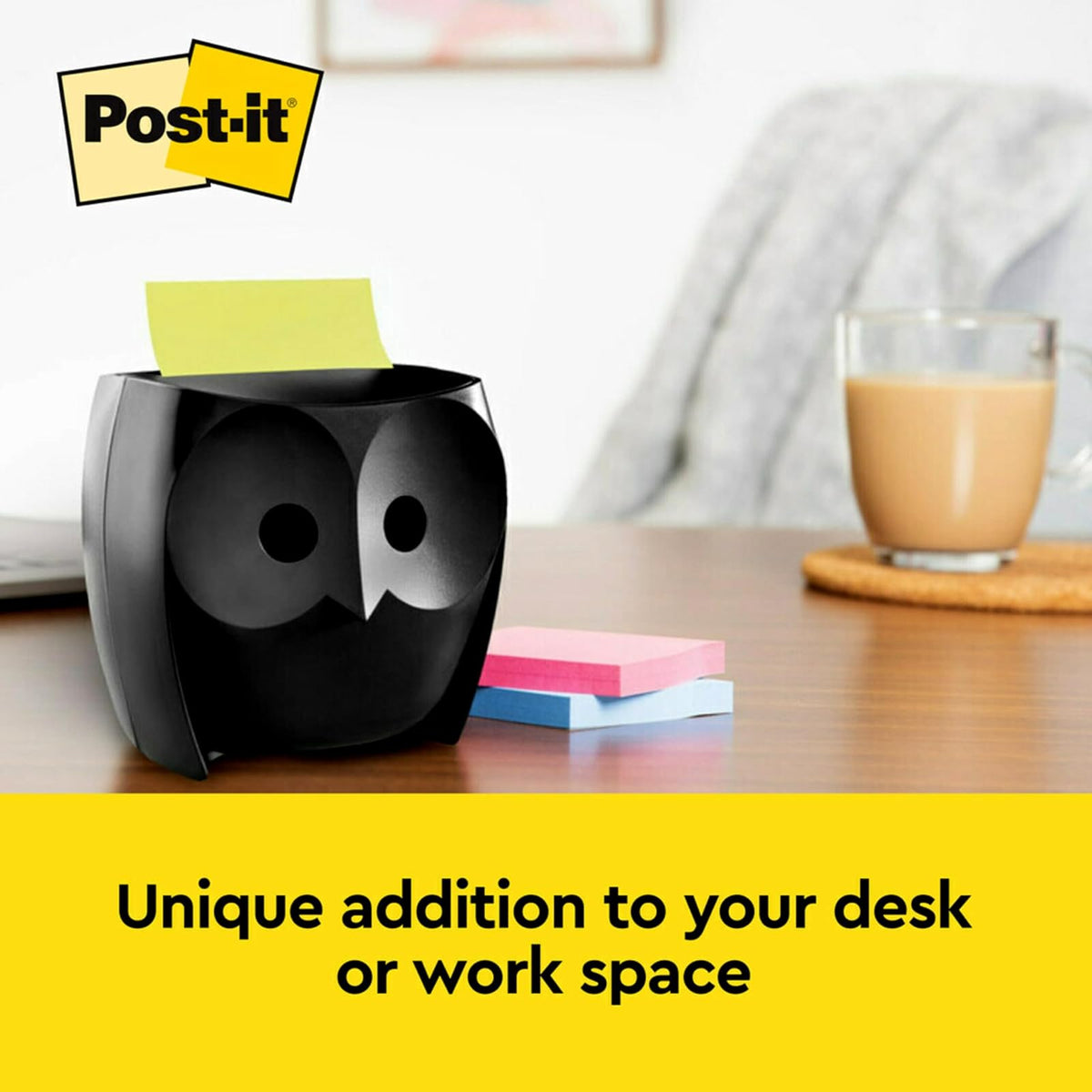 Post-it - Dispensador de notas de búho, incluye 1 bloc de notas emergentes de 3 x 3 pulgadas, 45 hojas, OWL-330-BK