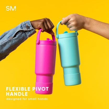 Simple Modern Trek Pivot | Vaso Térmico Infantil de 710 ml con Popote Abatible, Asa y Bota de Silicona | Botella Aislada de Acero Inoxidable | Escuela y Viajes | Lime Checkmate