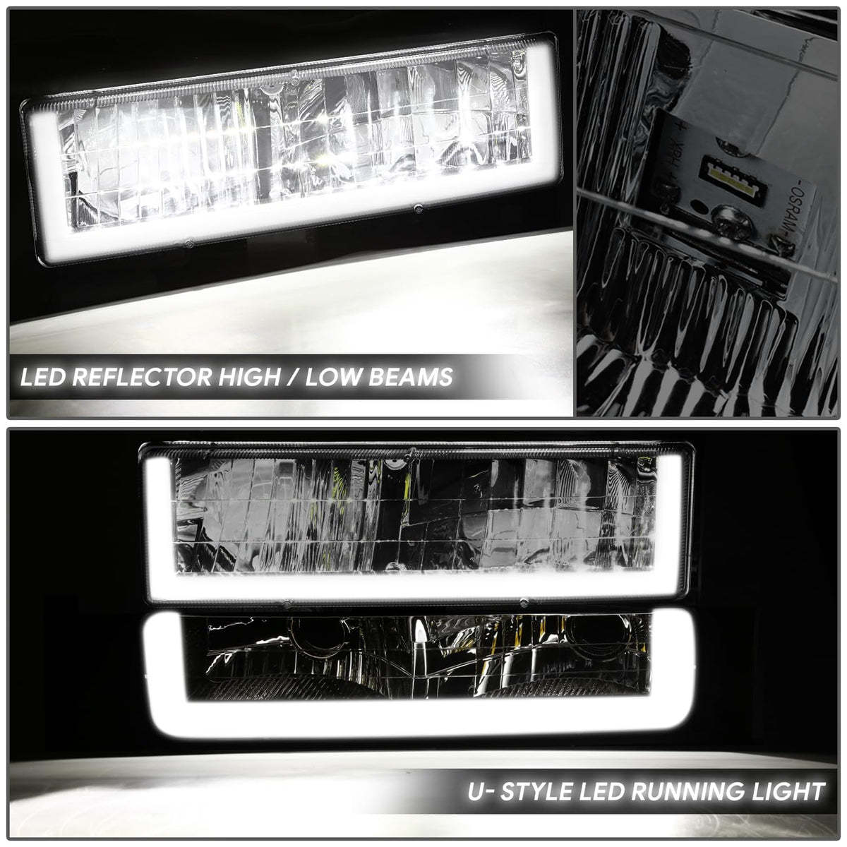 DNA Motoring HL-LB3-8P-C10-3G-SM-AM Juego de Faros LED DRL Estilo U + Señal para Chevy/GMC C/K 1500/2500 1992-1999, Ahumado/Ámbar