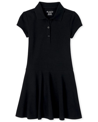 The Children's Place Vestido Polo Piqué Uniforme para Niña - Negro - - 7-8 Años