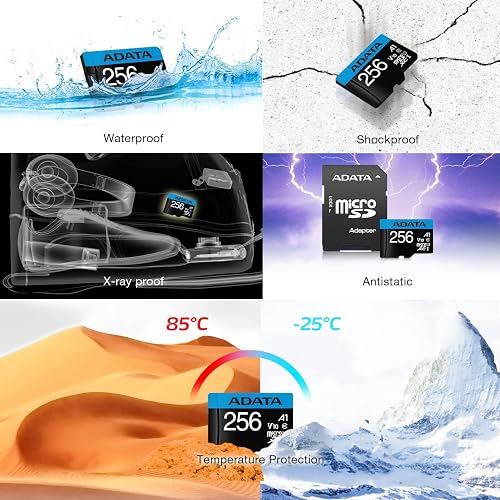 ADATA 256 GB Tarjeta de Memoria Micro SDXC con Adaptador Color Negro con Azul A1 (Clase 10)