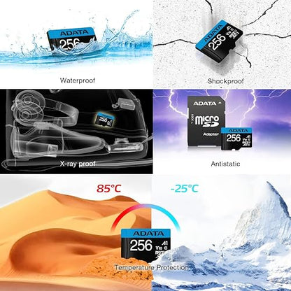 ADATA 256 GB Tarjeta de Memoria Micro SDXC con Adaptador Color Negro con Azul A1 (Clase 10)
