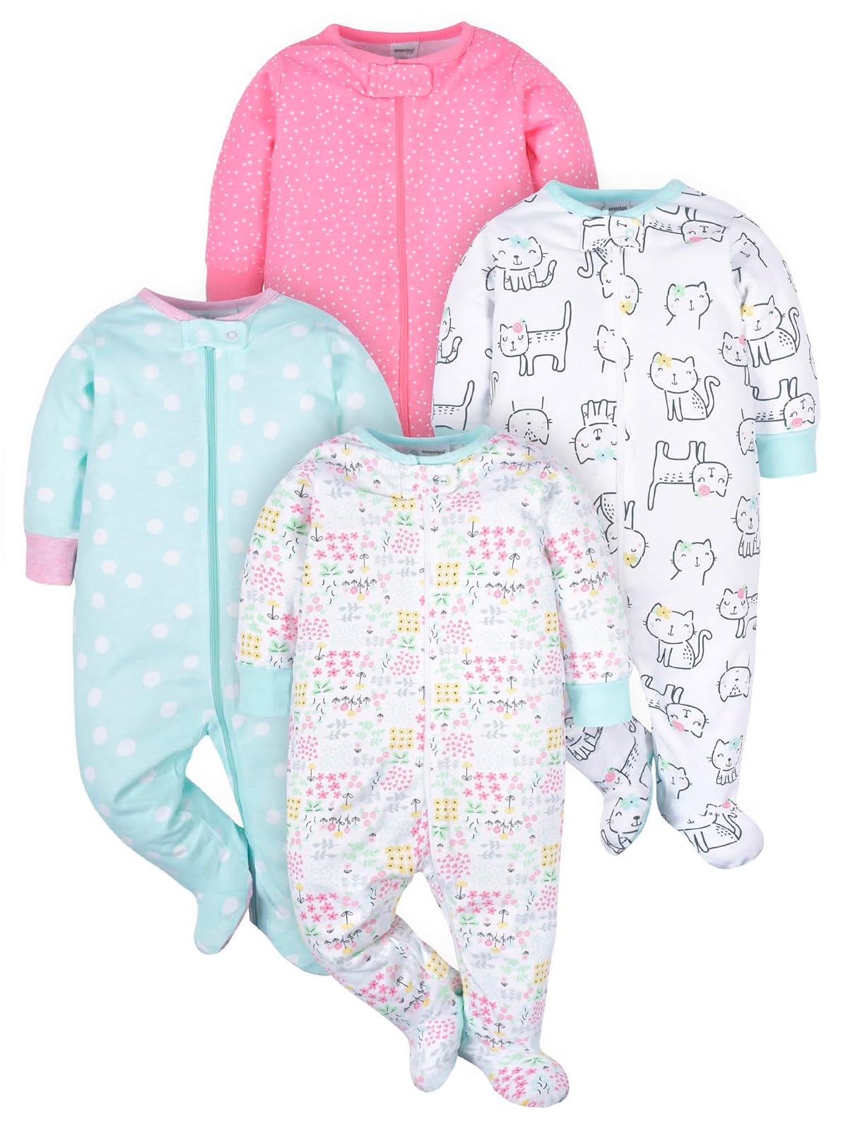 ONESIES Brand Baby Girls' 4-Pack Sleep 'N Play Footies Multi Pack