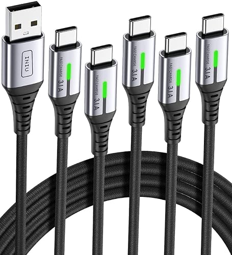 INIU Cable USB A a USB C, [0.5m+1m*2+2m*2] QC 3,1A Carga Rapida Cargador | Trenzado de Nailon, Carga de Alta Velocidad, Indicador LED, Transferencia de Datos, pare iPhone 17, Samsung S26, Xiaomi ecc