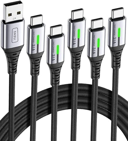 INIU Cable USB A a USB C, [0.5m+1m*2+2m*2] QC 3,1A Carga Rapida Cargador | Trenzado de Nailon, Carga de Alta Velocidad, Indicador LED, Transferencia de Datos, pare iPhone 17, Samsung S26, Xiaomi ecc