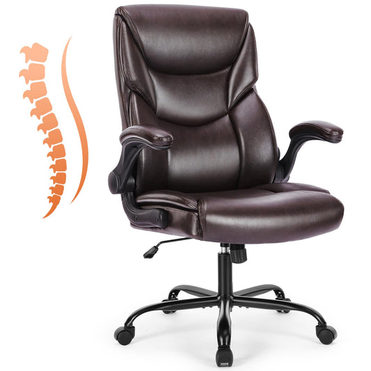 Sweetcrispy - Silla ergonómica para Juegos de computadora, Respaldo Alto, sillas de Oficina con Ruedas, Brazos abatibles, Altura Ajustable, Piel sintética, café Oscuro