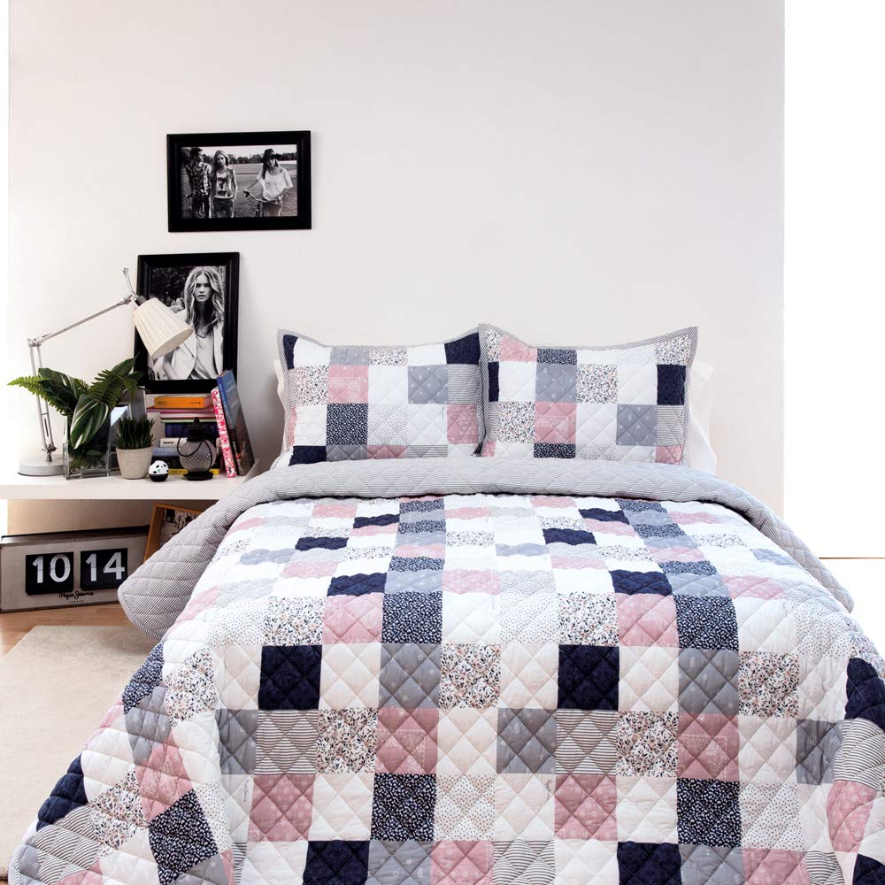 Pepe Jeans, Quilt Individual 100% Algodón, Color Azul, rosa y blanco, Agustina.