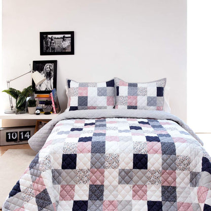 Pepe Jeans, Quilt Individual 100% Algodón, Color Azul, rosa y blanco, Agustina.