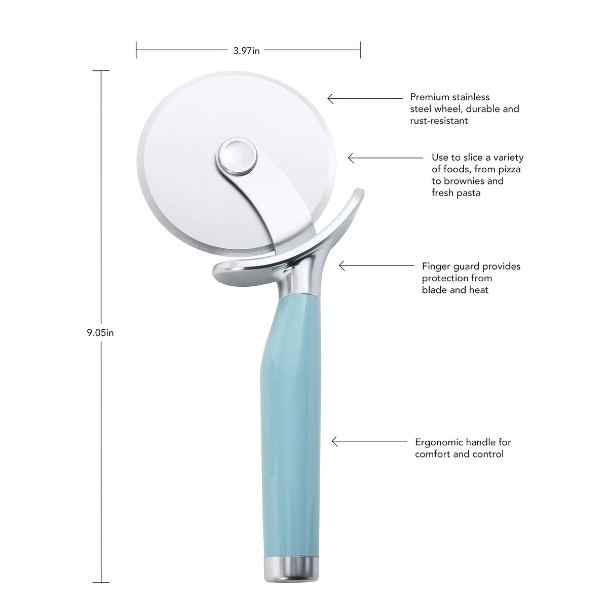KitchenAid Rueda de Pizza de Acero Inoxidable con Protector de Dedos Integrado