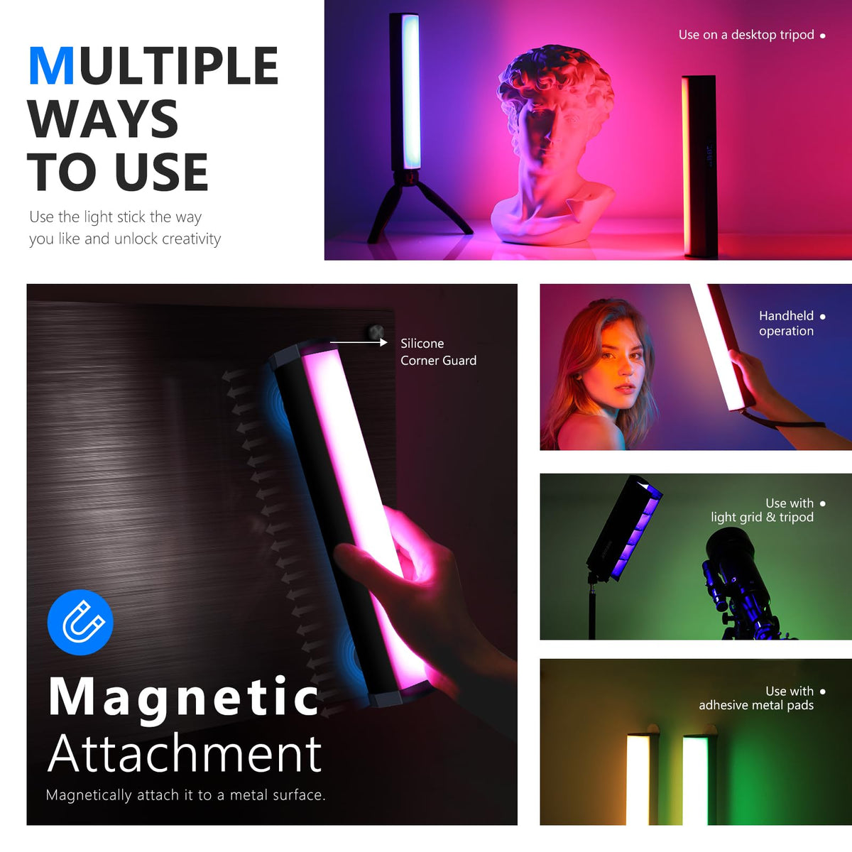 NEEWER - Barra de luz LED RGB para video, barra táctil y control de aplicaciones, varita magnética de fotografía de mano, regulable 3200 K ~ 5600 K CRI98+ luz LED a todo color con batería de 6400 mAh,