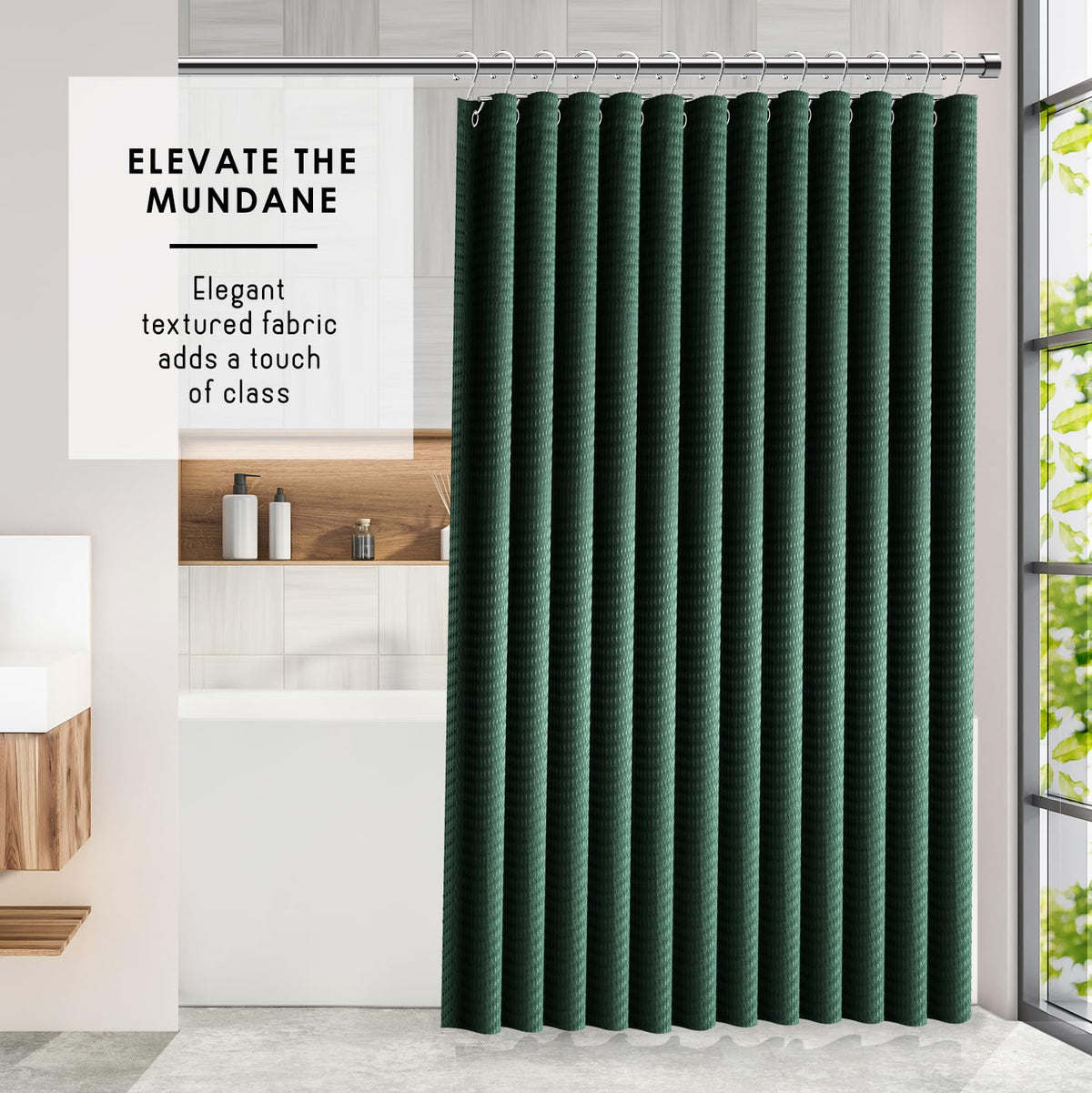 Clara Clark Hunter Cortina de Ducha Verde – Cortina de baño de Tela gofre de Calidad de Hotel 72 x 72 Pulgadas, Resistente al Agua para baño