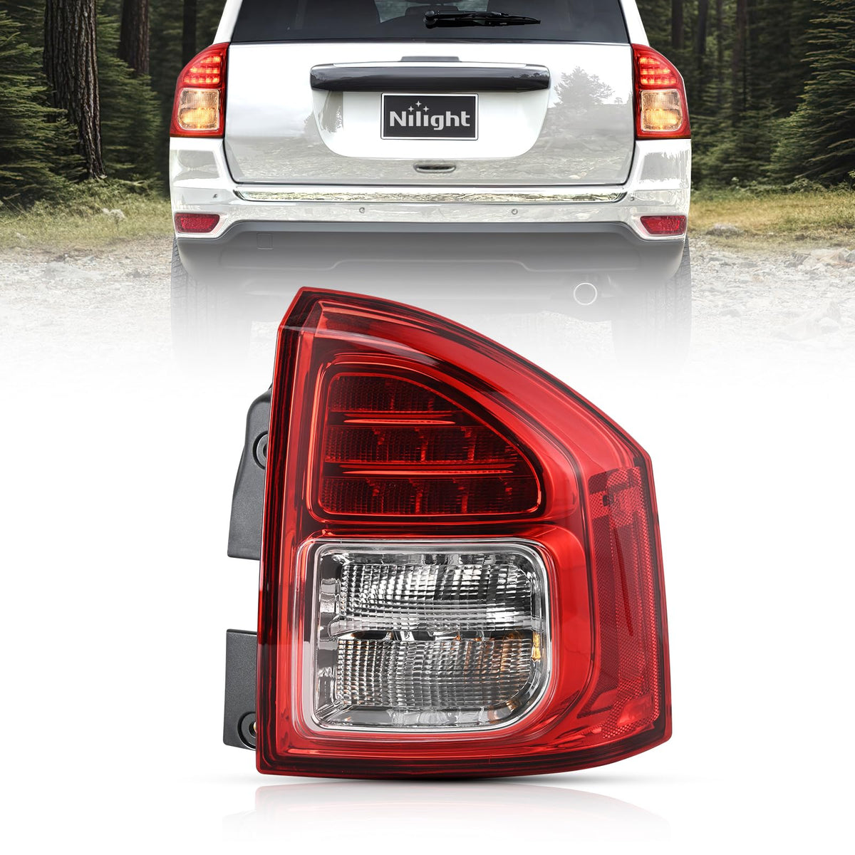 Nilight - Conjunto de luz trasera compatible con 2011 2012 2013 Jeep Compass luz trasera estilo OE lámpara de repuesto para lado del pasajero con bombillas