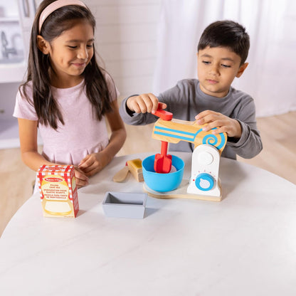 Melissa & Doug Set de Batidora de Madera para Preparar un Pastel (11 piezas) - Comida y Accesorios de Cocina de Juguete