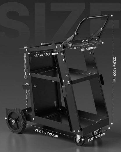 VEVOR - Carrito de soldadura de 3 niveles, resistente con capacidad de peso estático de 400 libras, ruedas giratorias de 360°, cadenas de seguridad de almacenamiento de tanques, carrito de soldadura MIG rodante para máquina de soldadura TIG, ARC, MMA