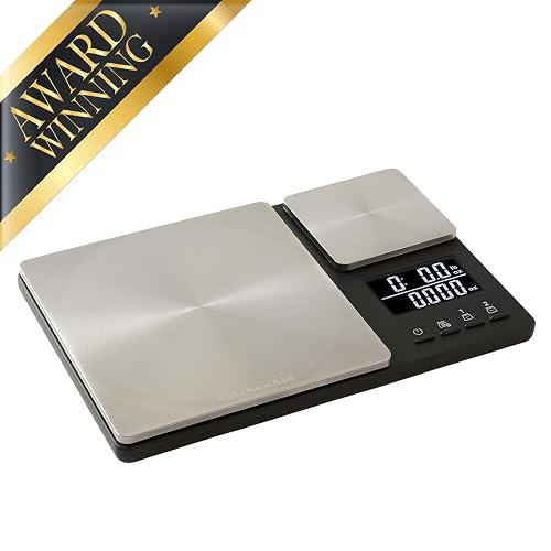 KitchenAid KQ909 Báscula digital de doble plataforma para cocina y alimentos, capacidad de 11 libras y capacidad de precisión de 16 onzas, color negro con acero inoxidable