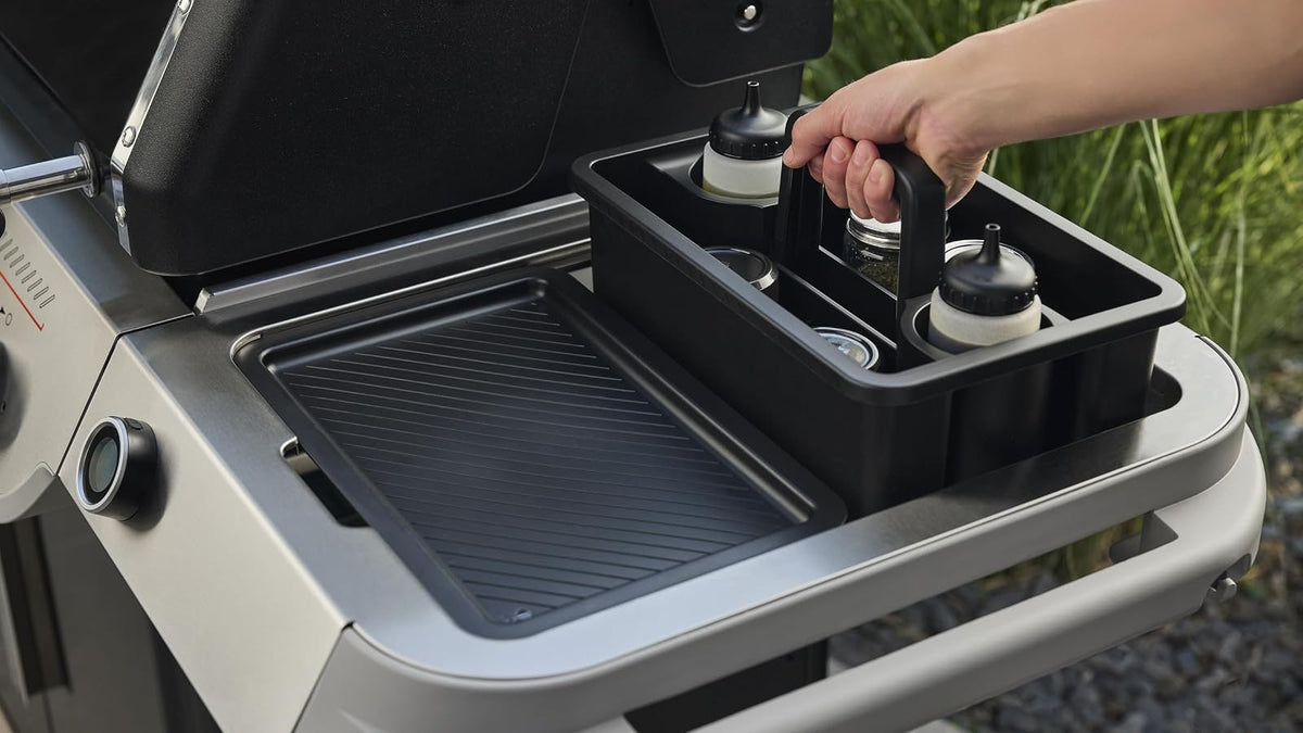 Weber Works 3400128 - Cesta de Almacenamiento portátil, 2 Piezas, se Puede Utilizar en Mesa Lateral, Apta para Modelos Slate 76 cm y Spirit (2025), Color Negro