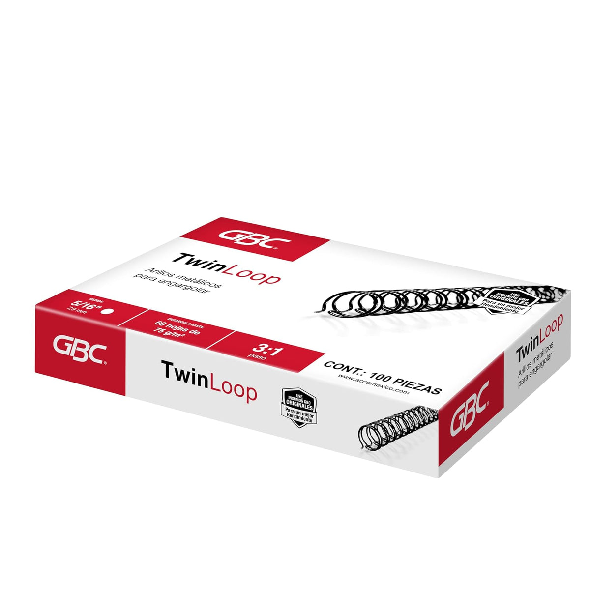 GBC Arillo Metálico Twin Loop 3:1-5/16" para Engargolar, Color Negro, Paquete con 100 Piezas. P7241