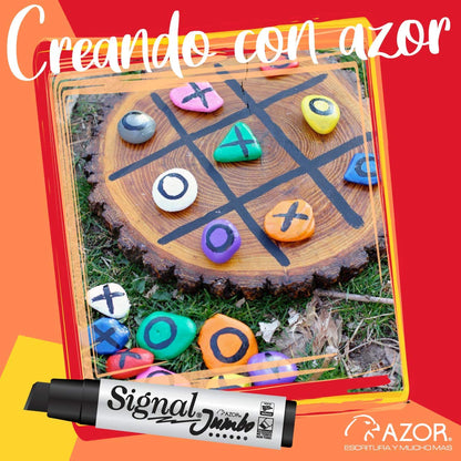 AZOR - Marcadores Permanentes, Plumones Indelebles, Color Negro, 4 Piezas, Signal Jumbo, Punta Extragrande 16mm, Secado Rapido y Resistente Al Agua, 301.43000NE