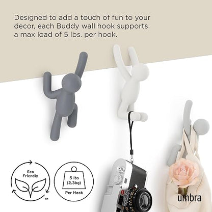 Umbra - 318165-023 Juego de 3 percheros decorativos Buddy para colgar en la pared