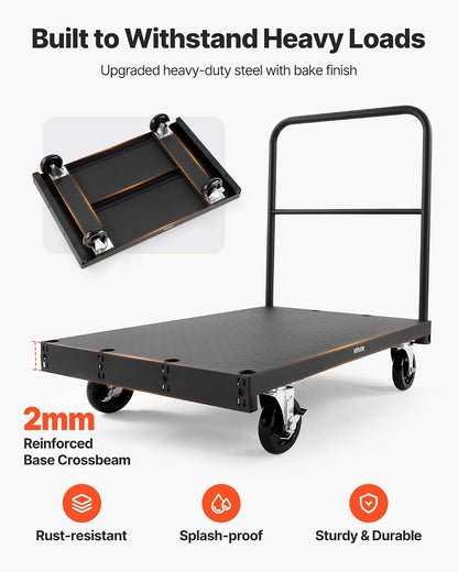 VEVOR Carro Portaplatos, Capacidad de Carga de 816 kg, 2 en 1 con Ruedas Giratorias de 360°, con 3 Pasamanos Laterales, Ayuda para Fábricas, Almacenes y Garajes, Color Negro, 914 x 610 x 878 mm