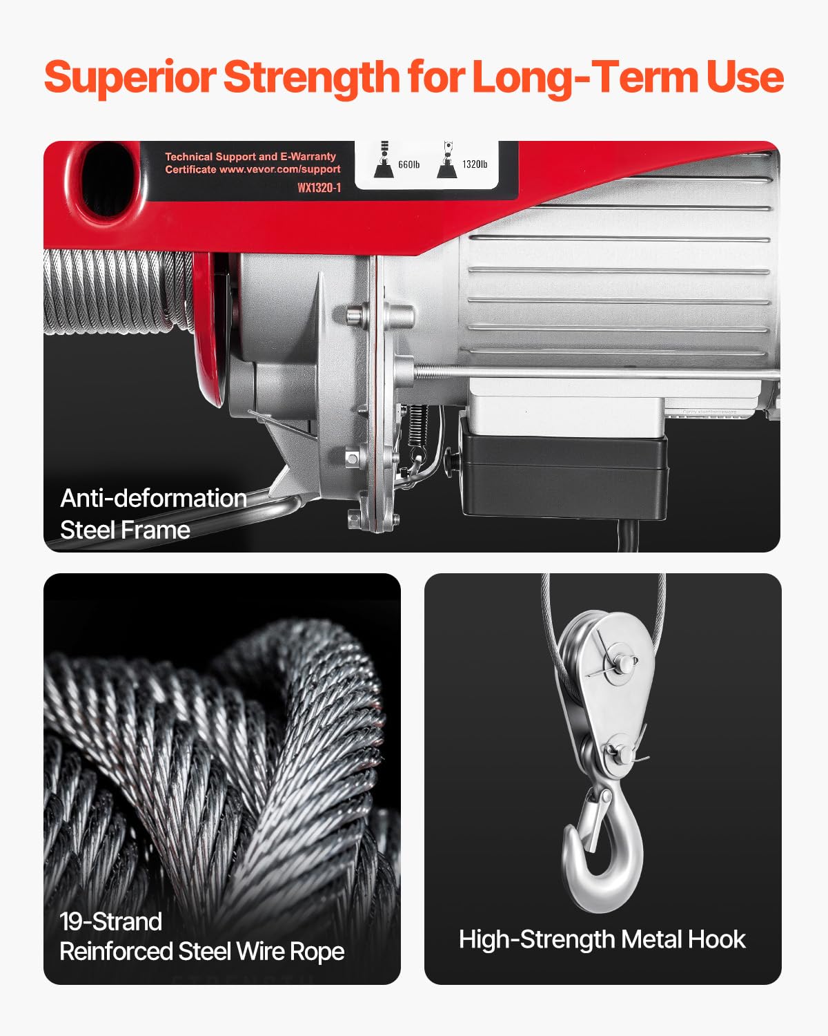 VEVOR - Polipasto eléctrico de 1200 libras con control remoto inalámbrico, polipasto eléctrico de 110 V con control remoto, altura de elevación de 40 pies/20 pies y motor de cobre puro, para fábrica