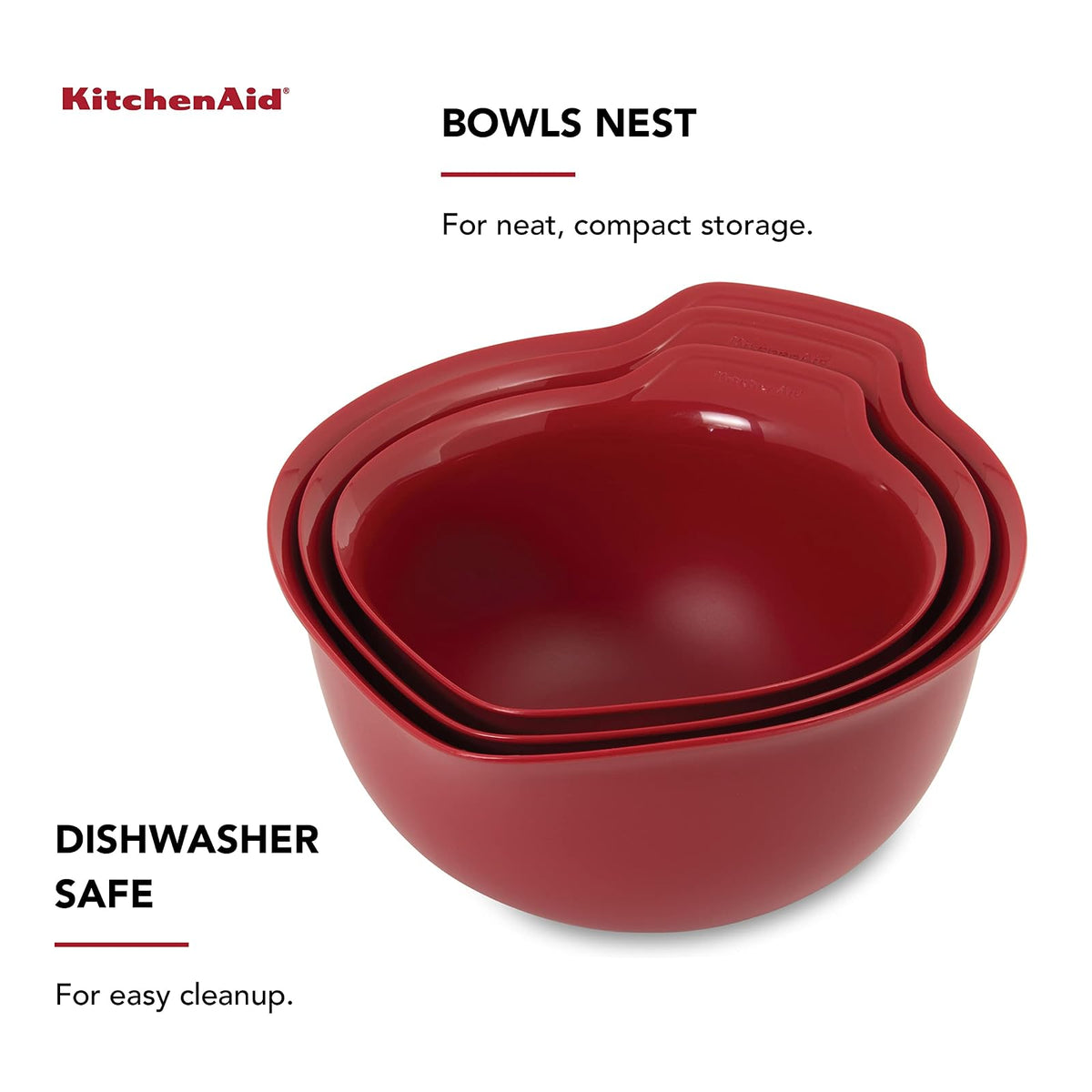KitchenAid - Cuencos universales para mezclar, juego de 3 unidades, color rojo imperio