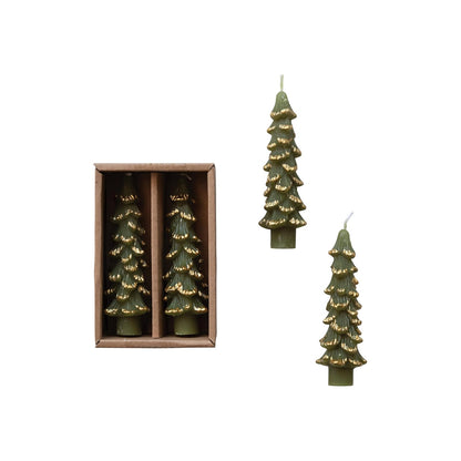 Creative Co-Op Velas Cónicas sin Aroma en Forma de Árbol, Dorado, Set de 2 - Oro - Evergreen - 4.75" H