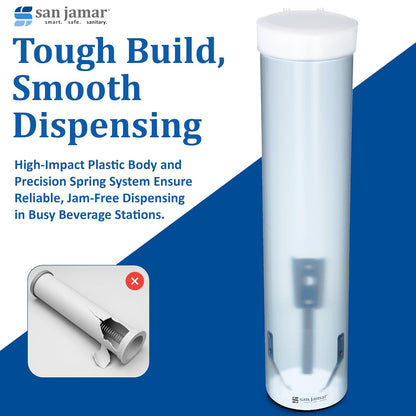San Jamar C3165 Medium Pull Type Water Cup Dispenser, Fits 4oz to 10oz Cone and Flat Cup Size, 2-1/4" to 3-1/4" Rim, 16" Tube Length, Frosted Blue
