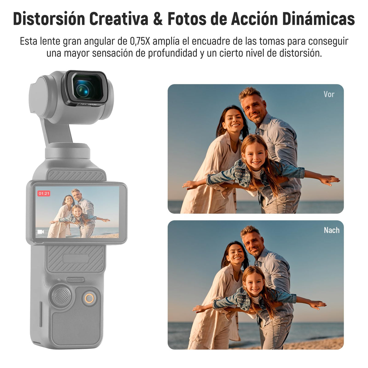 NEEWER Lente Gran Angular de 0.75X Compatible con dji OSMO Pocket 3, Campo de visión ampliado de 108°, Objetivo de cámara asférica recubierta magnética, Accesorios Action CAM, LS-45