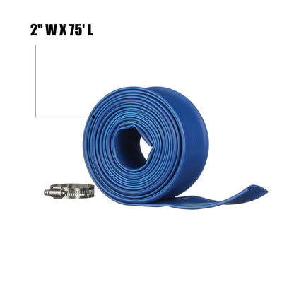 Blue Devil - Manguera de Lavado de 75 pies para Piscina con Abrazadera de Manguera, 2 Pulgadas de Ancho x 75 pies de Largo