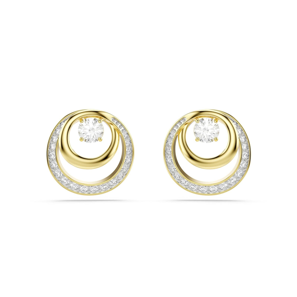 arete Swarovski Hyperbola, corte redondo, blanco, baño dorado
