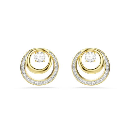 arete Swarovski Hyperbola, corte redondo, blanco, baño dorado