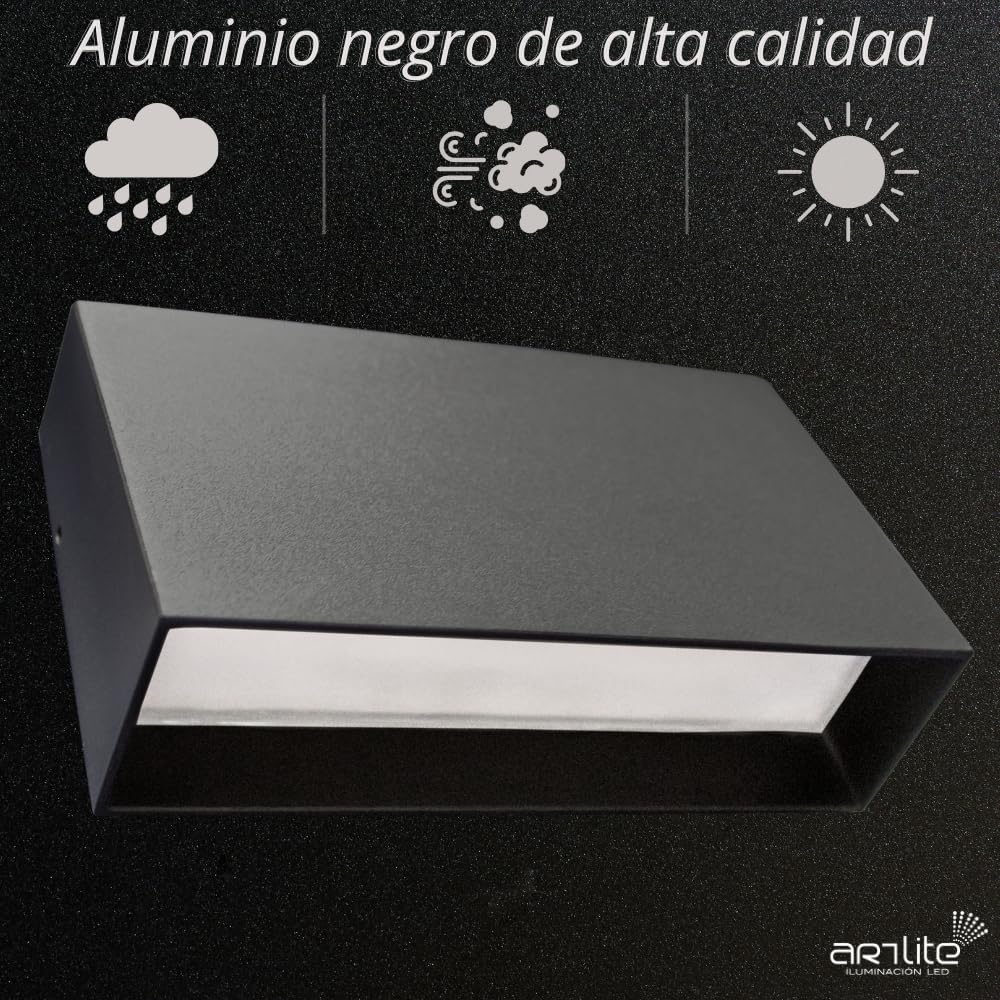 Luminaria LED de Pared Prisma Disparo Sencillo Artlite ADE-026 Aluminio Negro Exterior 10W IP54 (Blanco Frío 6500k)
