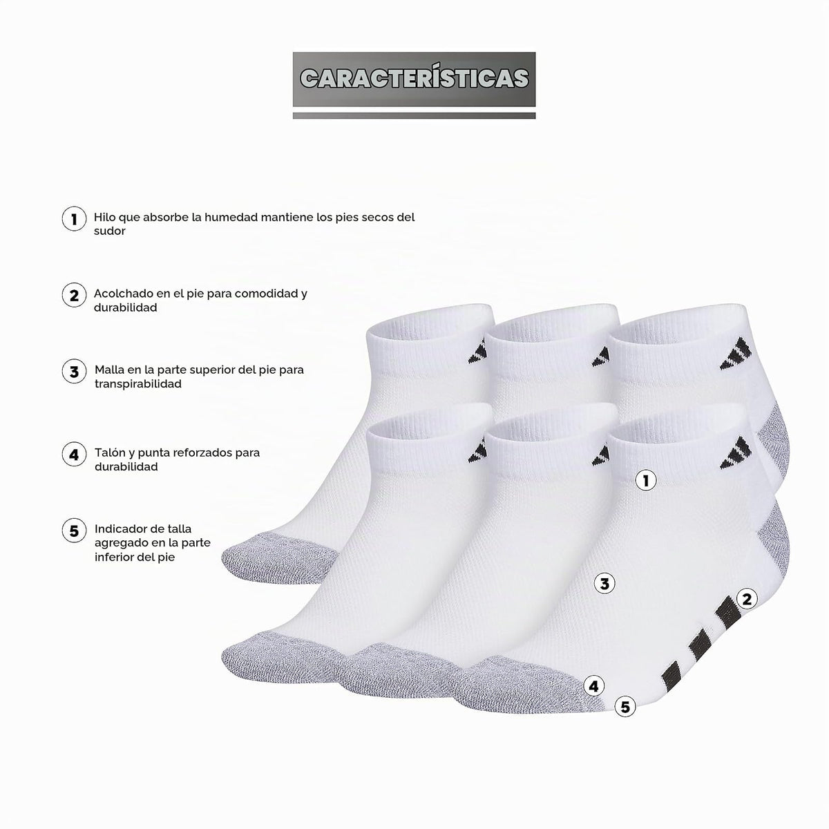 adidas Low Cut Ankle Socks for Boys and Girls Youth (6-pack) Athletic Cushioned and Comfortable Calcetín de corte bajo Unisex niños