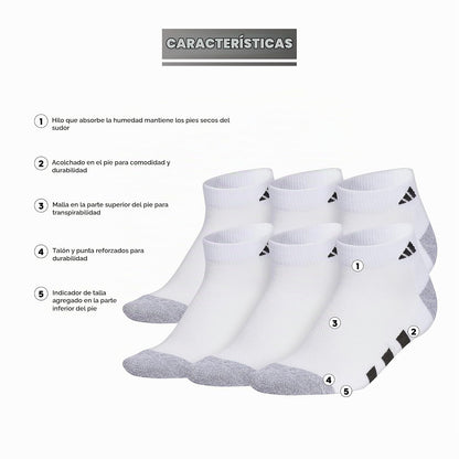 adidas Low Cut Ankle Socks for Boys and Girls Youth (6-pack) Athletic Cushioned and Comfortable Calcetín de corte bajo Unisex niños