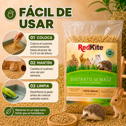 Red Kite Sustrato de Maíz Natural para Pequeños Mamíferos y Aves, 100% Natural, Alta Absorción, 5 kg