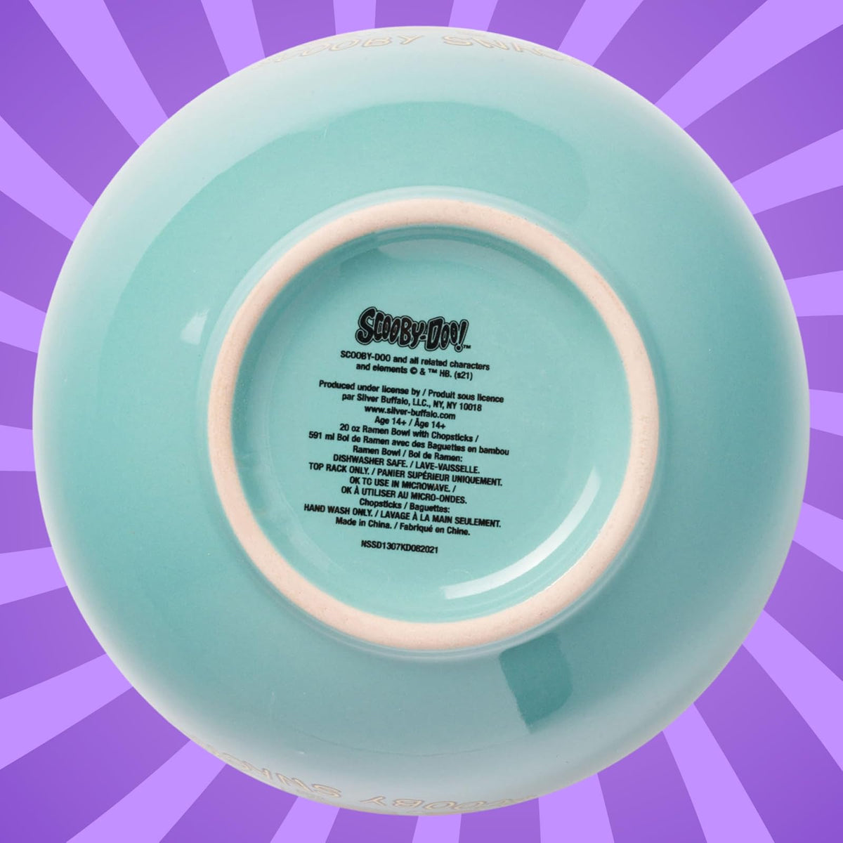 Silver Buffalo Scooby-Doo Scooby Snacks - tazón de arroz de cerámica con palillos, apto para microondas, 20 onzas