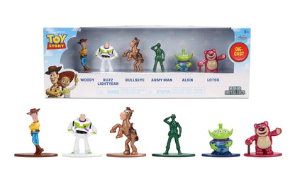 Jada Toy Story Nano Metalfigs - Paquete de 6 Mini Cifras fundidas a Troquel, Escala de 1.65 Pulgadas - Woody, Buzz, Bullseye, Hombre del ejército, Alien, Lotso Toys