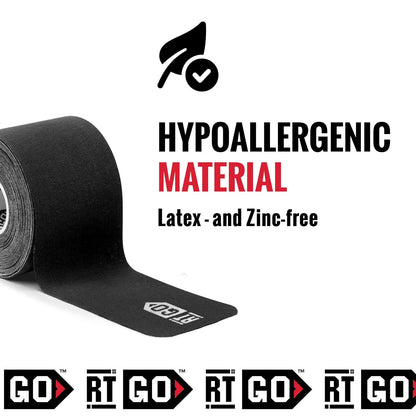 RockTape Go - Cinta adhesiva estándar precortada para kinesiología (negro)