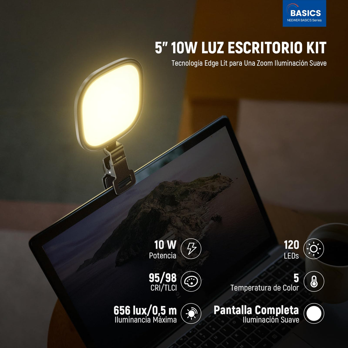 NEEWER Basics 5" 10W LED Streaming Luz, Bi Color Foco Edge Lit Clip Full Screen USB Desk Lamp Mesa Iluminación CRI95 para Monitor Laptop Computadora Webcam Videoconferencias Zoom Call Grabación, NL10