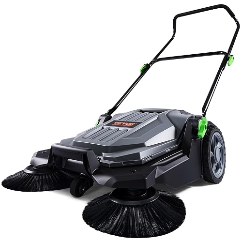VEVOR - Barrendador de Piso de 65 cm de Ancho de Barrido Manual no eléctrico de 5 galones, Mango Plegable Ajustable en ángulo y Altura para Pasarela, Patio, cochera, Patio, Gris + Negro