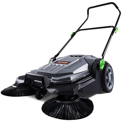 VEVOR - Barrendador de Piso de 65 cm de Ancho de Barrido Manual no eléctrico de 5 galones, Mango Plegable Ajustable en ángulo y Altura para Pasarela, Patio, cochera, Patio, Gris + Negro