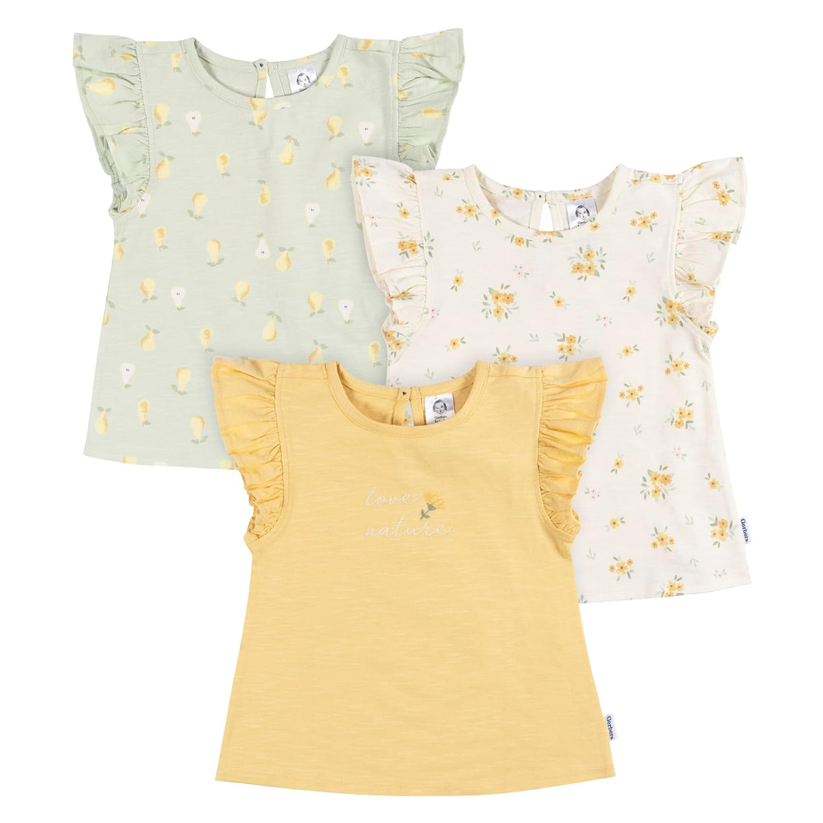 Gerber Camisetas de Manga Corta para Bebé, Paquete de 3 - 2T - Love Nature