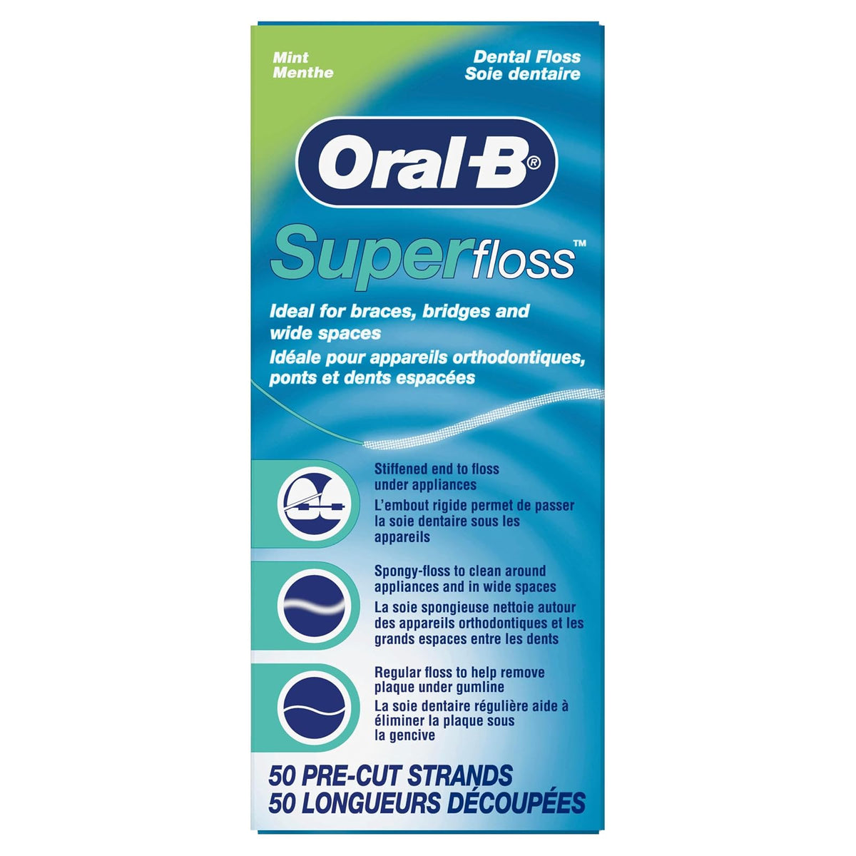 Oral-B Super Floss Mint Dental Floss Pre-Cut Strands 50 ea