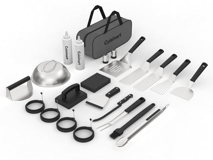 Cuisinart - Juego de Herramientas para Plancha de 24 Piezas con Bolsa de Almacenamiento, Accesorios de Plancha Plana de Acero Inoxidable con espátulas, cúpula derretidora, Prensa para Hamburguesas