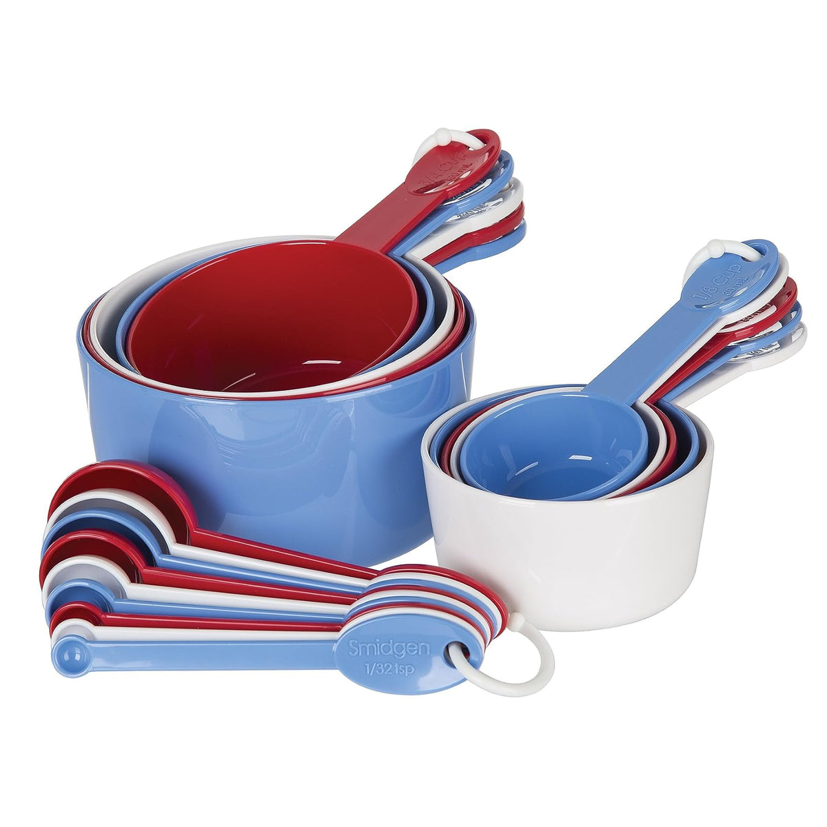 prepworks from Progressive International - Juego de 19 utensilios, 9 cucharas y 10 tazas medidoras, rojo/blanco/azul