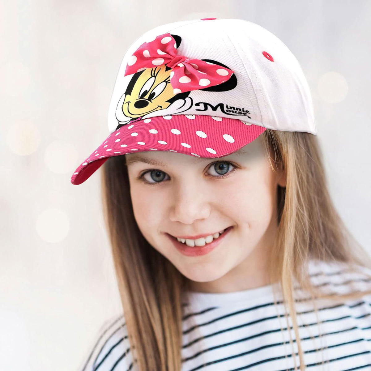 Disney - Gorra de béisbol de Minnie Mouse para niñas, diseño de Lazo 3D con ala Curvada y Correa Trasera (4-7)