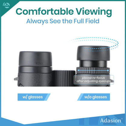 Adasion Binoculares 12x42 | Para adultos, adaptador fotografía smartphone, ocular 18 mm, lente BAK4, impermeable, 1 libra