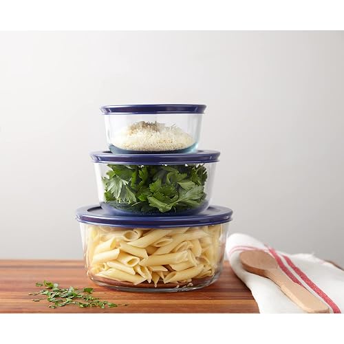Pyrex 6010170 Juego de Refractarios Redondos para Almacenar con Tapa Negra Set de 6 Piezas, Multicolor, Large, Large