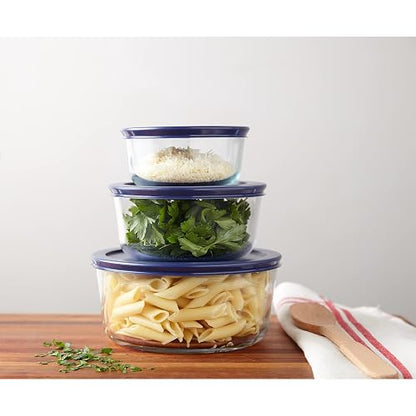 Pyrex 6010170 Juego de Refractarios Redondos para Almacenar con Tapa Negra Set de 6 Piezas, Multicolor, Large, Large